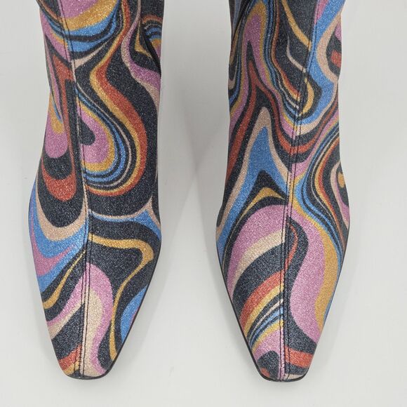 Gianni Bini Cat Walk 2 Glitter Mod Swirl  Tall Boots Womens Size 8 Disco 70s - Picture 5 of 11